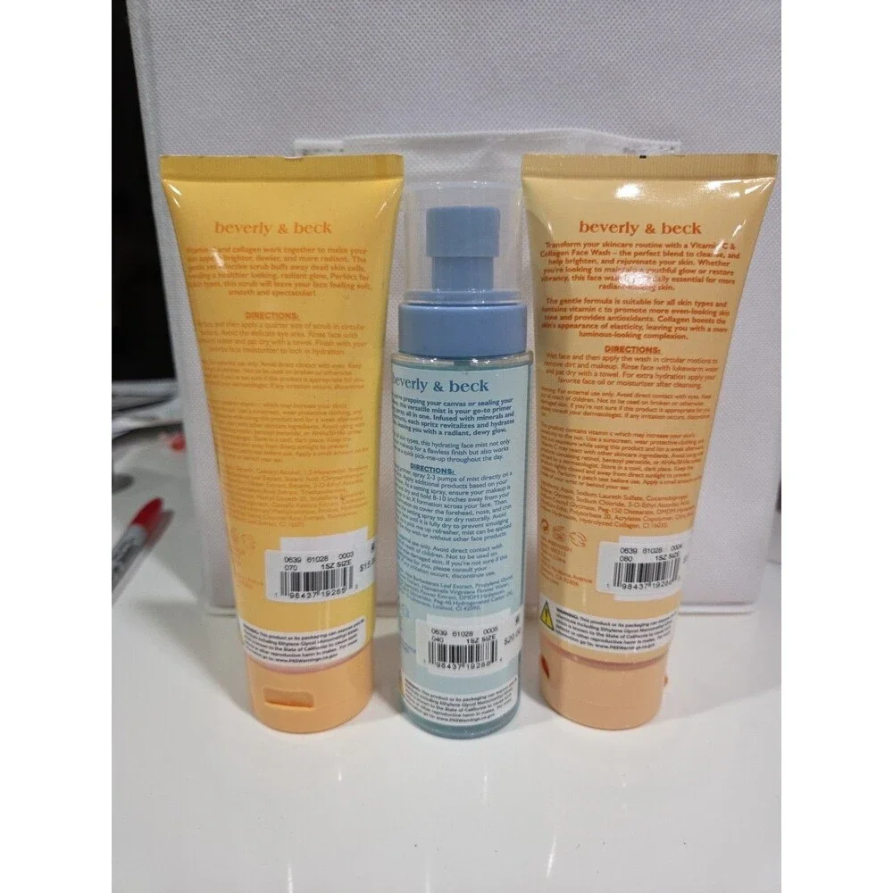NEW FULL SIZE beverly & beck face wash, mist, face scrub, Collagen Collection